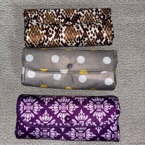 Sachi NEW set of 3 foldable insulated market totes snakeskin purple gray